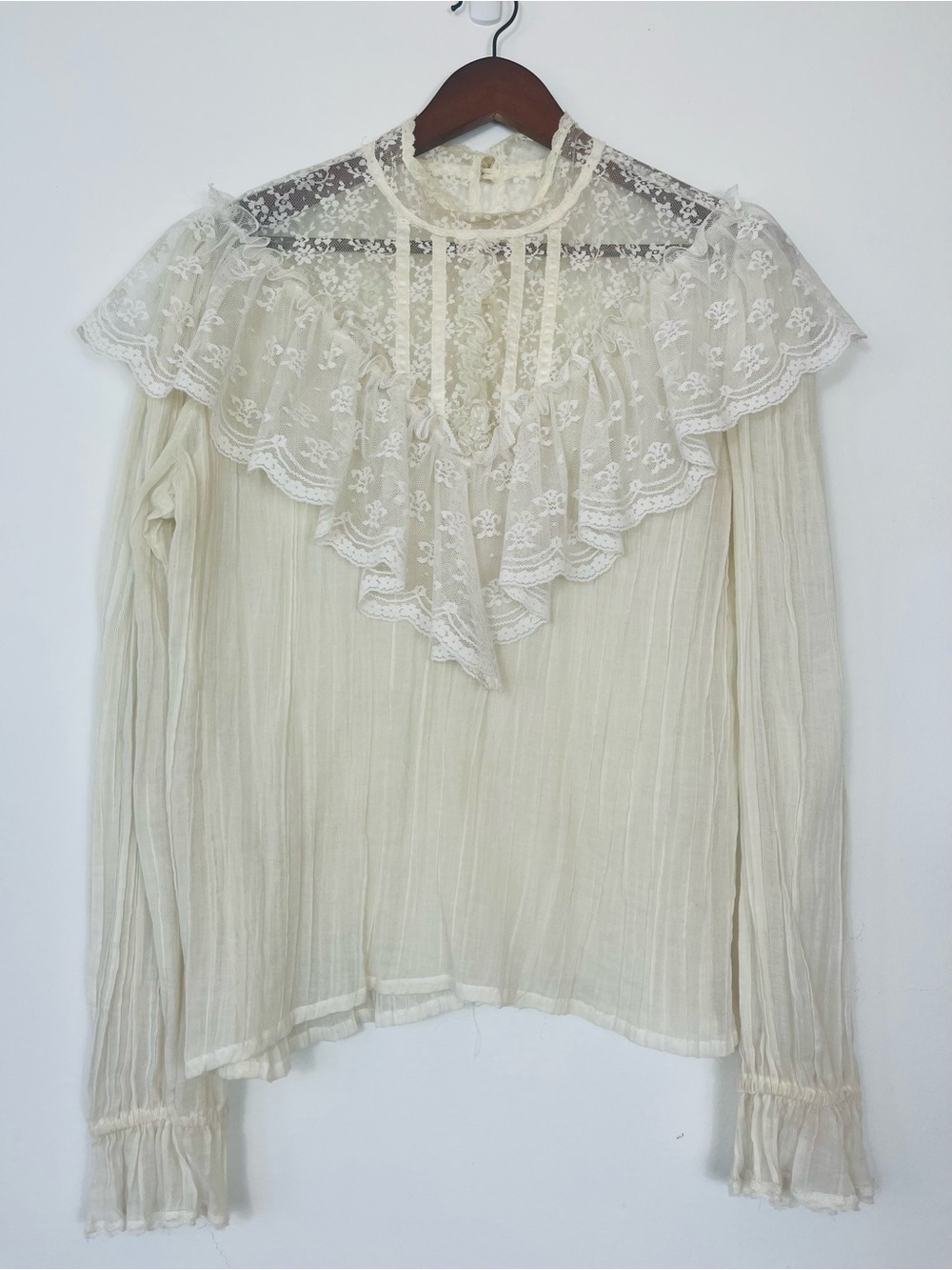 70s Jessica’s Gunne Sax Lace Gauze Boho Edwardian Ruffle Blouse size med large
